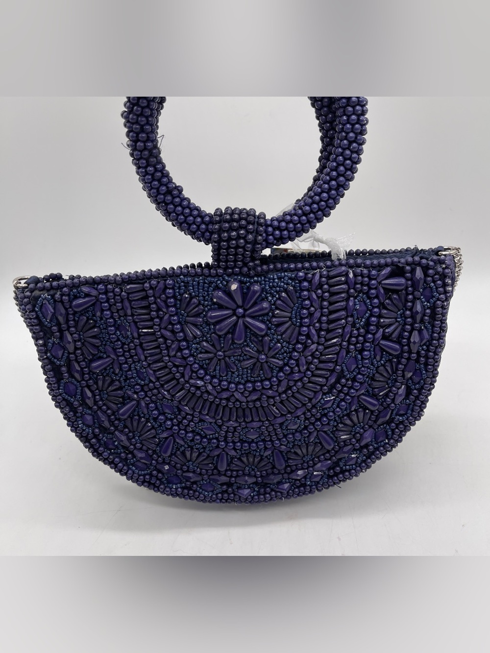 Handcrafted In India Blue Purple Beaded Round Handle Evening Purse Luxe Chic NWT - Picture 3 of 8